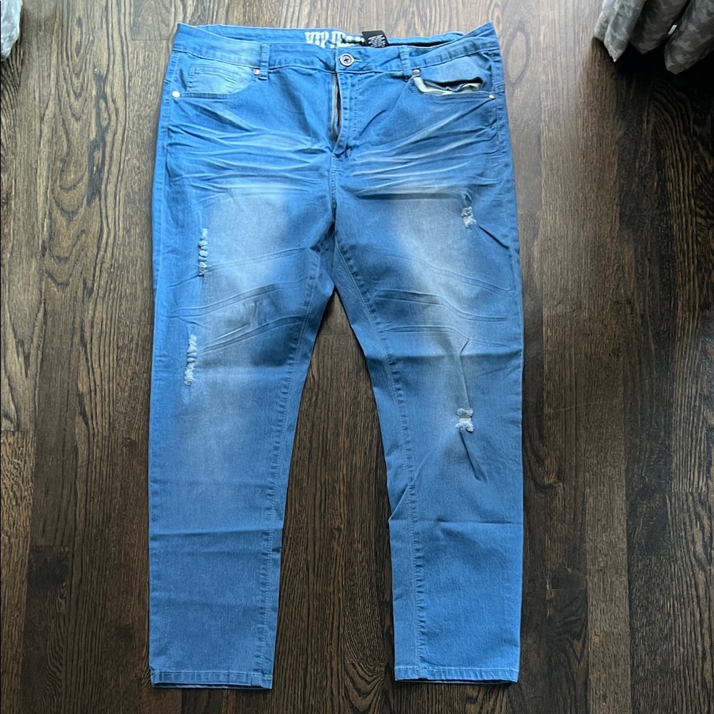 VIP Women’s Blue Slim Jeans with Modern Distressing size 18